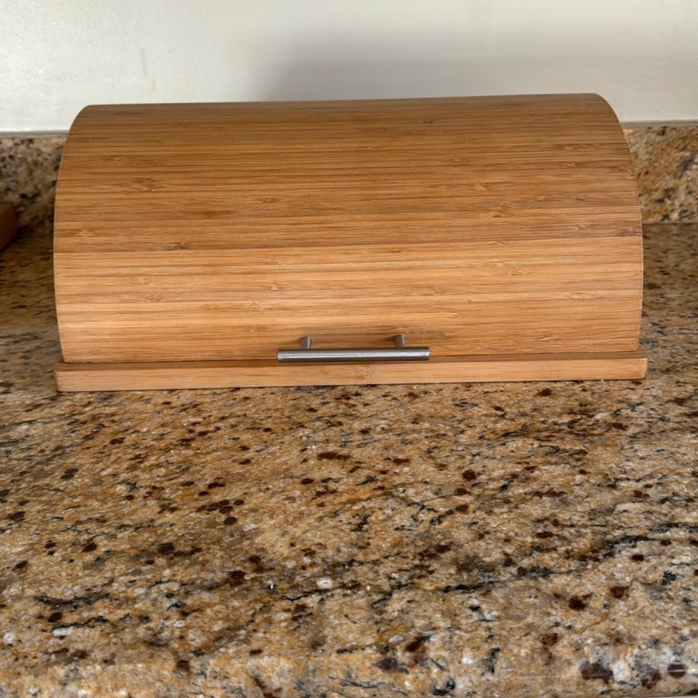 Bamboo Bread Box with Silver Handle